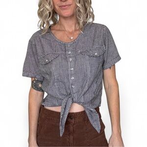 Vintage Western Crop Top Womens M Pearl Snap Buttons Rodeo Cowgirl Houndstooth
